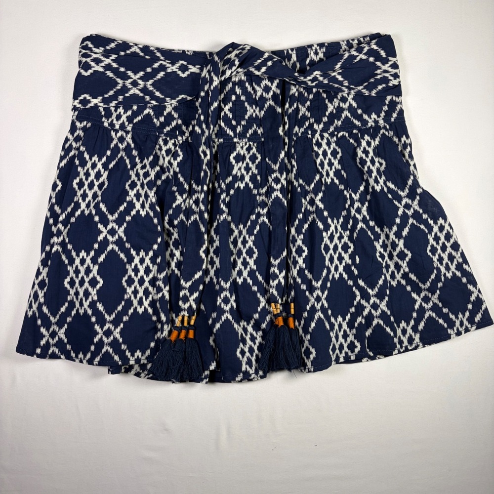 Anthropologie Mini Skirt Ikat Print Tassel Tie Boho Festival Resortwear Women XL